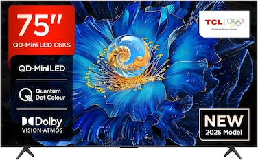 TCL 75C6KS-UK QD-Mini LED TV, 4K HDR Premium, Powered by Google TV (Dolby Vision &amp; Atmos,Onkyo2.1 Sound System, Hands-Free Voice Control, Apple AirPlay2&amp;Alexa2025 New Model)