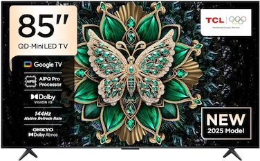 TCL Television 85 Inch Smart TV 4K QD-Mini LED Colorful Quantum Crystal HDR 10+ Gaming Google TV, 144Hz Native Refresh Rate, ONKYO 2.1 Hi-Fi, Dolby Atmos, AI Mode, Game Master-85C6K (2025 Model)