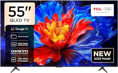 TCL 55 Inch QLED TV, HDR10+, Google TV, Dolby Vision Atmos, AiPQ Processor,144Hz, ONKYO 2.1 Hi-Fi System, Dolby Vision HDR, Slim &amp; Uni body &ndash; 55P8K (2025 Model)
