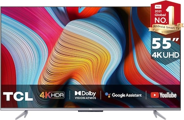 TCL 55 Inch TV 4K HDR Dolby Vision Certified Android MEMC Processor Hands-Free - 55P727 (2021 Model), Black