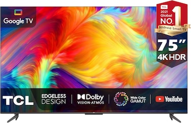 تلفزيون تي سي ال 75 بوصة بدقة 4 كيه وصورة فائقة الدقة يو اتش دي بالمدى الديناميكي ار 10 بتطبيق جوجل في بمعالج 60 هرتز موديل 75P735 (عام 2022) أسود
