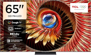 تلفزيون ذكي 65C8K شاشة 65 بوصة 4K إضاءة ليد ميني وتقنية كوانتوم بألوان كريستال وHDR سطوع 4500 شمعة للألعاب مع معدل تحديث 144 هرتز يعمل بنظام جوجل وتقنية صوت بانج اند اولفسن وتعزيز اي ماكس من تي سي ال
