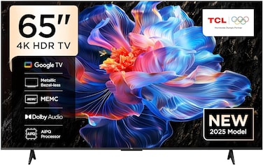 TCL تلفزيون ذكي P6K LED 4K UHD HDR مقاس 65 بوصة   تلفزيون جوجل، 60 هرتز، HDR 10، معالج AiPQ، صوت دولبي، ام اي ام سي، HDMI 2.1، بلوتوث 5.2، واي فاي 5، تصميم بدون حواف (65P6K - موديل 2025)