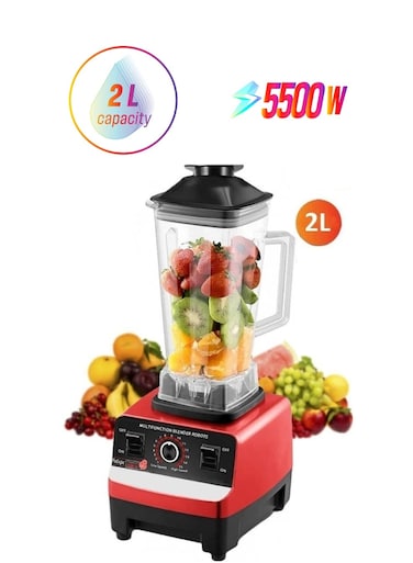 مايكروبلس خلاط تجاري 2 في 1، سعة 2.0 لتر، خلاط كهربائي عالي السرعة، معالج طعام، خلاط عصائر ثلج، خلاط بقوة 5500 وات، أحمر PS-4745