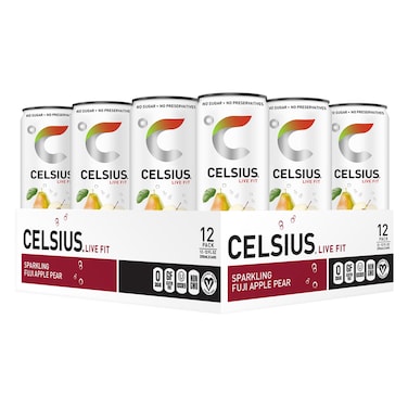 Celsius - Fitness Drink, Fuji Apple Pear, 355m x 12