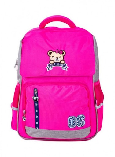 Polyester School Backpack Dark Pink/Grey