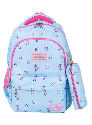 Polyester School Backpack Sky Blue/Pink
