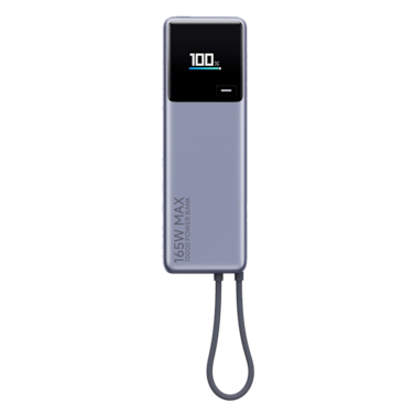 شاحن متنقل شاومي بقوة 165 واط وسلك USB-C مدمج ثنائي المنافذ USB-C وبسعة 10000 مللي أمبير - رمادي