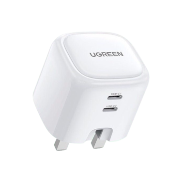 شاحن جداري يوجرين نيكسود GaN بمنفذين USB-C وبقوة 45 واط - أبيض