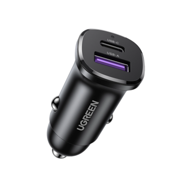 يوجرين شاحن سيارة بمنفذ USB-C ومنفذ USB وبقوة 30 واط - أسود