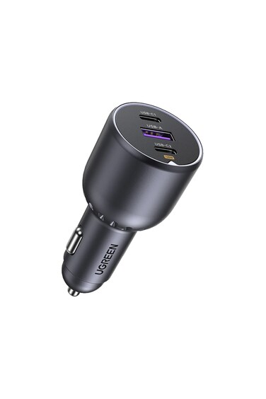 Ugreen Car Chager Fast Charge 2 USB-C and USB Ports 130W - Gray