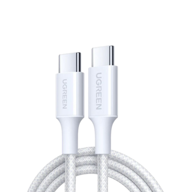 يوجرين سلك شاحن سريع 3A مضفر من USB-C الى USB-C بطول 1 م وبقوة 60 واط - أبيض