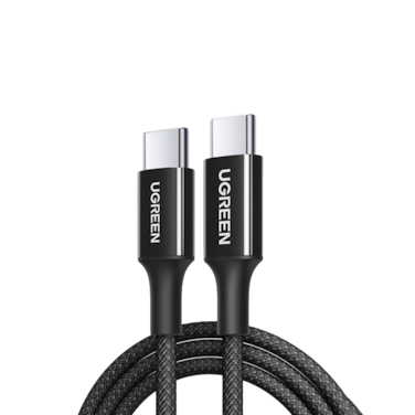 يوجرين سلك شاحن سريع 3A مضفر من USB-C الى USB-C بطول 1 م وبقوة 60 واط - أسود