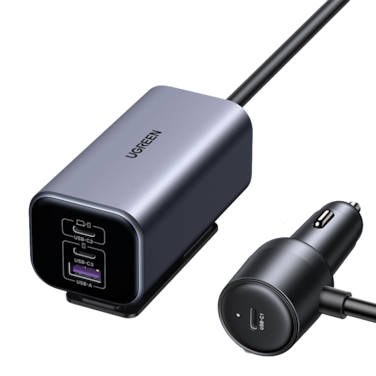 شاحن سيارة يوجرين موسع بتقنية GaN بثلاث منافذ USB-C ومنفذ USB وبقوة 150 واط - رمادي