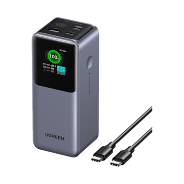 شاحن متنقل يوجرين نيكسود بمنفذين USB-C ومنفذ USB بسعة 20000 مللي أمبير وبقوة 130 واط - رمادي