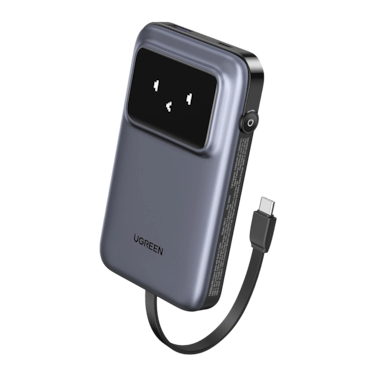 Ugreen Uno Power Bank USB-C and USB Ports with Built-in Cable 10000mAh 30W - Gray