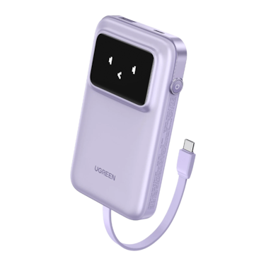 شاحن متنقل يوجرين Uno بمنفذ USB-C ومنفذ USB مع سلك مدمج بسعة 10000 مللي أمبير بقوة 30 واط - بنفسجي