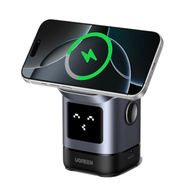 شاحن لاسلكي يوجرين Uno مغناطيسي 2 في 1 وبقوة 15 واط - رمادي