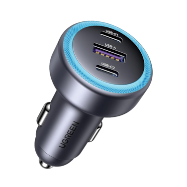 شاحن سيارة يوجرين سريع بمنفذين USB-C ومنفذ USB وبقوة 30 واط - رمادي