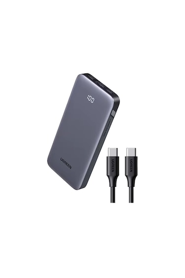 شاحن متنقل يوجرين Nexode بمنفذين USB-C ومنفذ USB بسعة 10000 مللي أمبير وبقوة 30 واط - رمادي