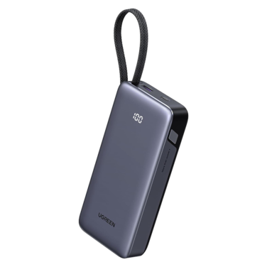 شاحن متنقل يوجرين Nexode وسلك مدمج بمنفذ USB-C ومنفذ USB بسعة 20000 مللي أمبير وبقوة 45 واط - رمادي