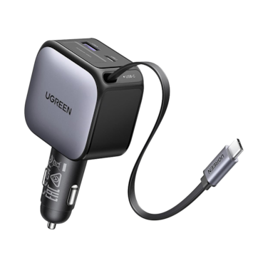 Ugreen Nexode Car Charger with Retractable USB-C and USB Ports 60W - Space Gray