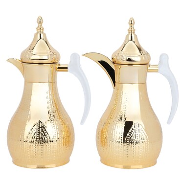 طقم ترمس هايلا الذهبي، منقوش بمقبض شفاف، قطعتان