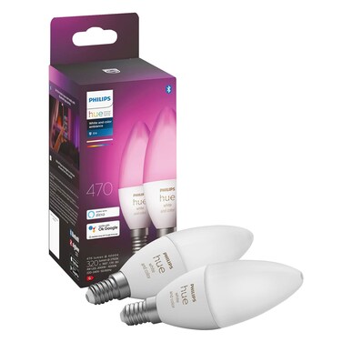 Philips HUE Twin Pack White And Colour Ambiance Candle LED Smart Bulb [E14 Edison Screw] With Bluetooth, Works With Alexa, Google Assistant And Apple Homekit, 2 Pack