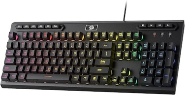 Redragon K513 RGB Membrane Gaming Keyboard, Standard 104 Keys Linear Mechanical-Feel Keyboard With 5 Extra On-Board Macro G Keys, Dedicated Media Control, Solid Metal Top Case