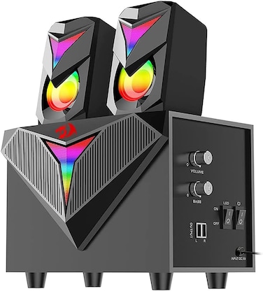 مكبر صوت توكاتا مضخم للصوت للالعاب بالفضاء اللوني RGB 2.1 من ريدراجون ستيريو محيطي - مدخل Aux‏ 3.5 ملم - مكبرات بصوت جهوري شديد للكمبيوتر موديل GS700