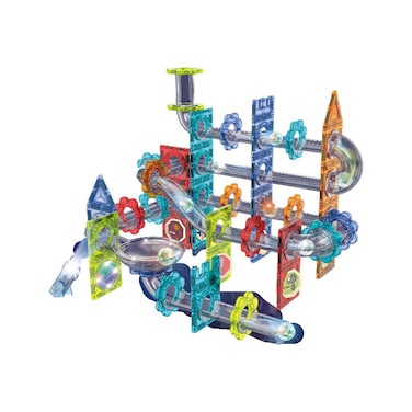 TOYSEA Light Magnetic Blocks Marble Run Set, 120 Pcs LED Light-Up Building Tiles STEM Toy, Magnetic Tiles with Gears, Tracks and Fantasy Lamp for Kids