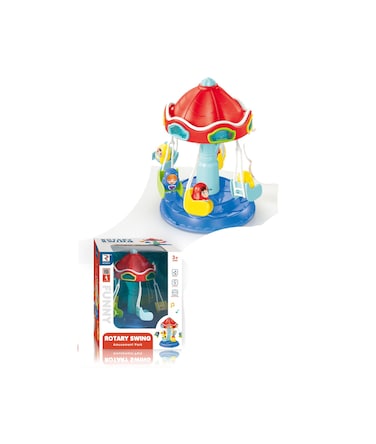 TOYSEA Battery Operated Rotary Swing Amusement Park Toy, Musical and Light-Up Merry-Go-Round Playset for Kids, Rotating Swing Ride Toy with Fun Music and Lights