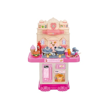 TOYSEA Mini Kitchen Play Set with Sound and Light, Pretend Cooking Toy for Kids,  Interactive Kitchen Set with Utensils, Stove and Accessories, Educational Role Play Toy for Boys and Girls