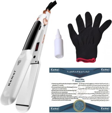 كيمي مكواة شعر سيراميك KM-7062 مع ألواح بخار وسيراميك، 80 وات، أسود