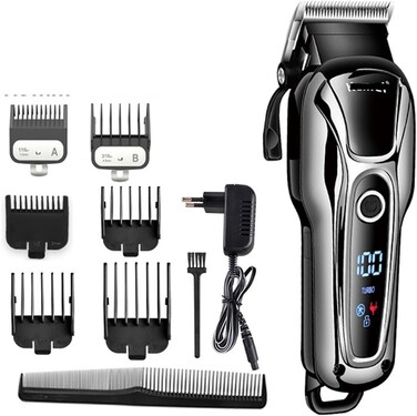 ماكينة حلاقة الشعر الاحترافية لتشذيب الشعر للرجال، ماكينة حلاقة كهربائية بشاشة LCD، ماكينة قص شعر للحلاقين وتصفيف الشعر (اللون: KM-1990YB)