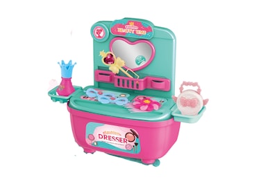 TOYSEA Kids Pretend Play Vanity Set with Mirror, Fashion Dresser Beauty Table and Makeup Accessories for Toddler Girls, Pink and Teal
