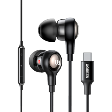 سماعة أذن يوجرين سلكية مع مايكرفون مدمج بوصلة USB-C - أسود