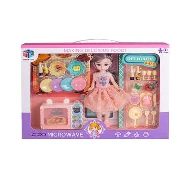 Fashion Doll Kitchen Play Set, "Making Delicious Food" Toy with Microwave and Cooking Accessories, Girls' Favorite Gift