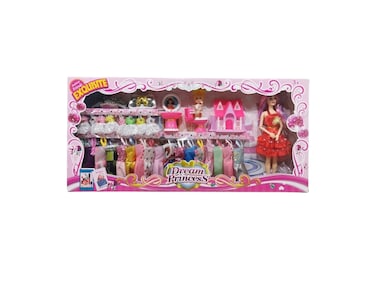Dream Princess 11-Inch Fashion Doll Set with Castle, Dresses and Accessories, Beauty Playset with Multiple Outfits, Shoes and Hair Styling Tools, Pretend Play Toy for Girls
