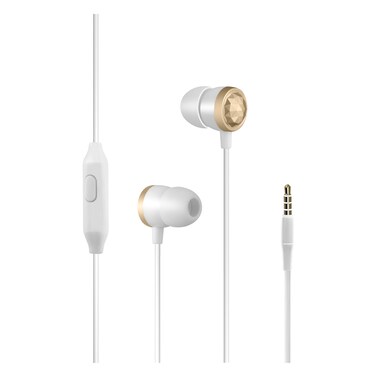 Promate In-Ear Wired Headphones, Premium Metallic Hi-Fi Stereo Wired Earphone with Built-in Mic, Comfortable Secure Fit Earbuds, 1.2m Tangle-Free Cord and One-Button Control, Ingot Gold