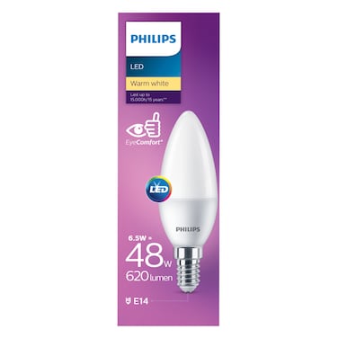 Philips Frosted Candle LED Bulb 6.5W E14 Base (Non Dimmable)