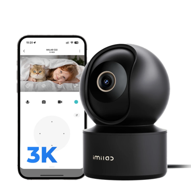 كاميرا  مراقبة إيميلاب ذكية داخلية بدقة 3K واي فاي تعمل بالكهرباء C22 - أسود