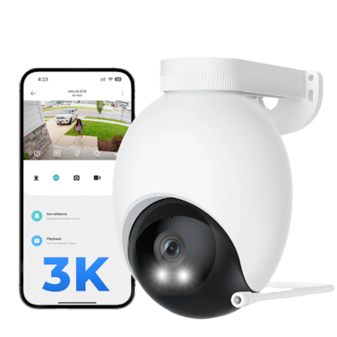 كاميرا مراقبة إميلاب ذكية خارجية بدقة 3K واي فاي تعمل بالكهرباء مع كشاف ضوء EC6 - أبيض