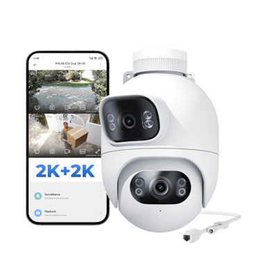 كاميرا مراقبة إميلاب ذكية خارجية ثنائية بدقة 2K+2K واي فاي تعمل بالكهرباء مع كشاف ضوء EC6-Dual - أبيض