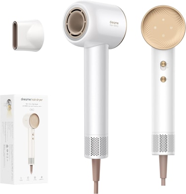 Dreame Hair Glory Hair Dryer, Quick-Drying, 110,000 RPM High-Speed Motor, 70m/s Airflow Speed, Powerful Negative Ions Technology, Lightweight, Temperature And Airspeed Control, AHD6A-WH, White
