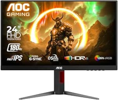 AOC 24G4 24&quot; (IPS) Gaming Monitor, FHD 1920&times;1080 Display,180Hz, 1ms(GtG), HDR10, HDMI 2.0 x 1, DisplayPort 1.4 x 1, Adaptive Sync, 16.7 M Display Colors, Adjustable Stand, Black &amp; Red