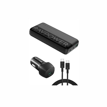 Ravpower 20W battery with a capacity of 20000 mAh with two Type C ports and a USB port + a 20W car charger with a Type C port + a Type C to Type C cable with a power of 60W