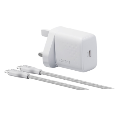 شاحن جداري فولتمي ريفو لايت بمنفذ USB-C مع سلك USB-C إلى USB-C وبقوة 30 واط - أبيض