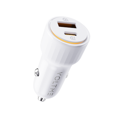 شاحن سيارة فولتمي كازو بمنفذ USB-C ومنفذ USB وبقوة 48 واط - أبيض