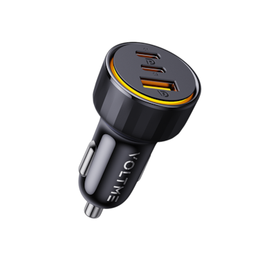 شاحن سيارة فولتمي كازو بمنفذين USB-C ومنفذ USB وبقوة 65 واط - أسود